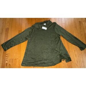 Avenue Blouse Top Green Size 22/24 Cowl Neck Laced Up Side NWT